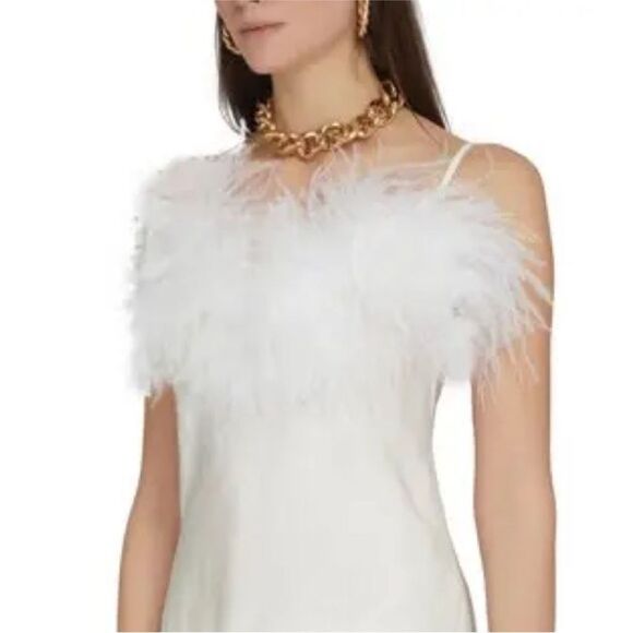 SLEEPER Boheme Feather-trimmed Midi Slip Dress in Ecovero White - Picture 3 of 11